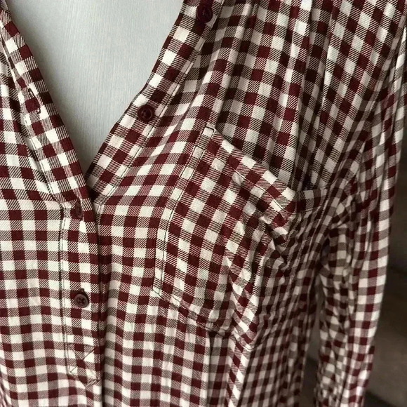 Size M Cosmic Blue Love burnt red checker down blouse - Picture 2 of 7